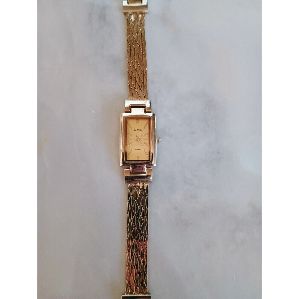 Vintage La Mode Gold Tone Quartz Watch Japan Movement Mesh Band Mint Works!